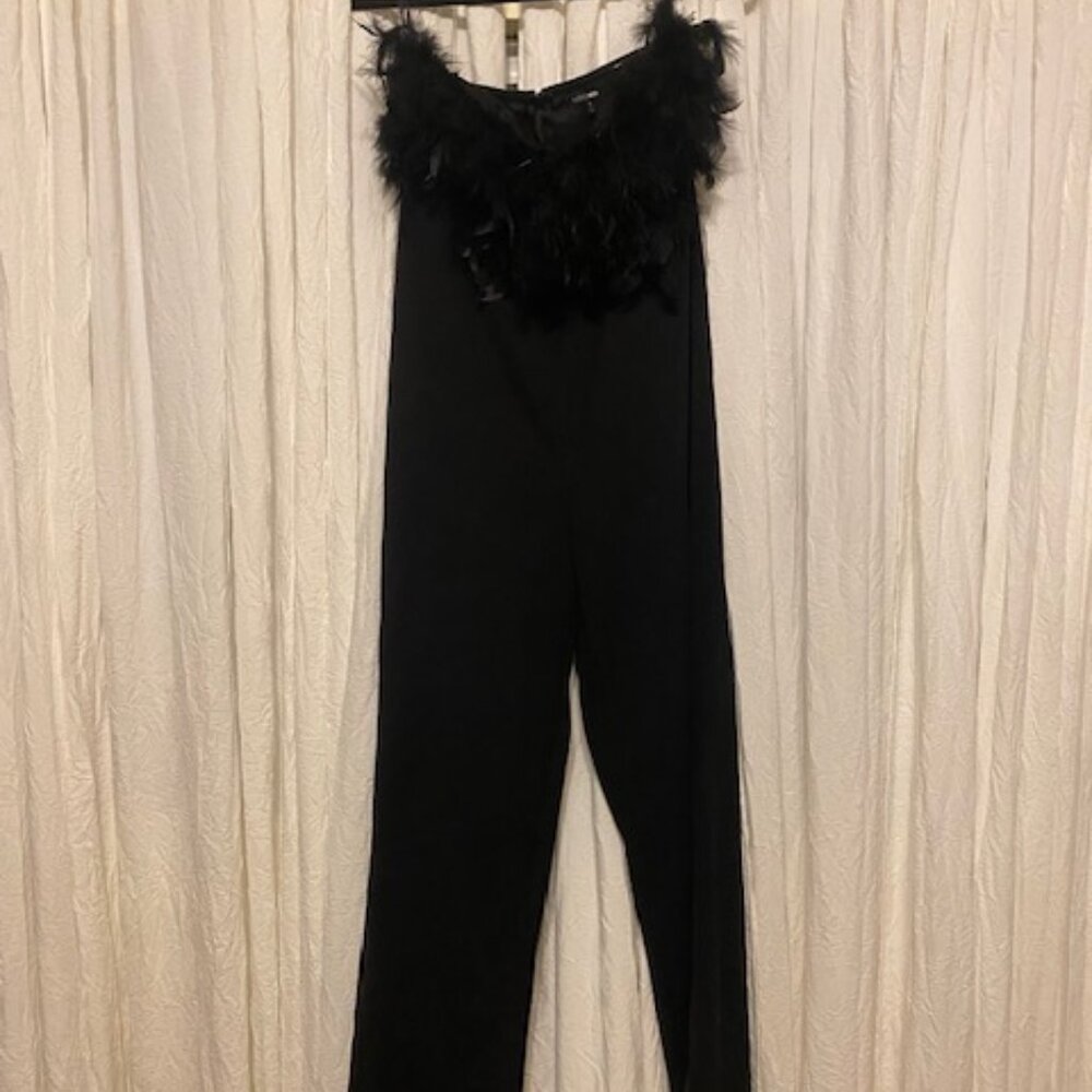 Fashion Nova Feather Away Jumpsuit Black Size M